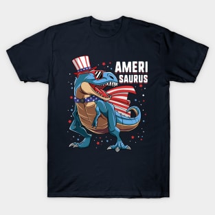 T Rex Dinosaur Uncle Sam 4th Of July Gift For Kids Boys T-Shirt